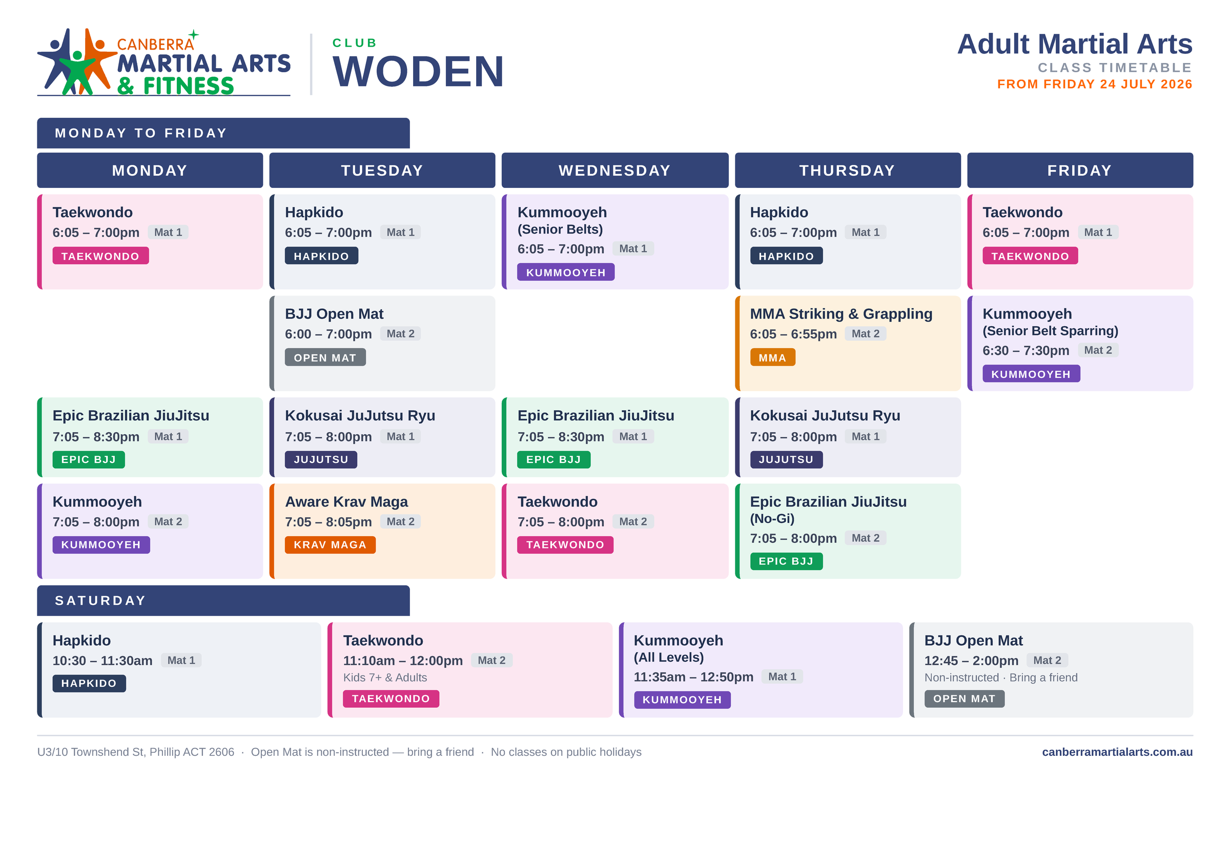 Woden Adult Times timetable